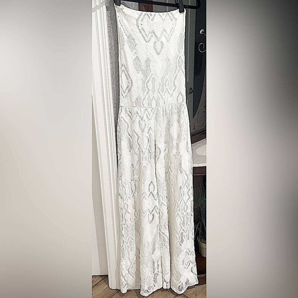 Fuzzi Strapless Lace Jumpsuit